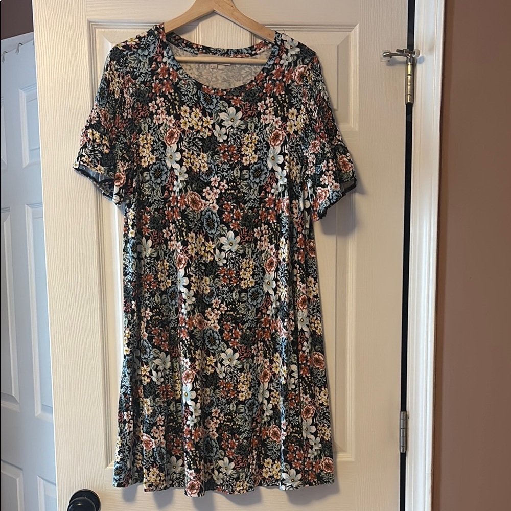 LOFT Floral Midi Dress - Black, White, Brown, Pink